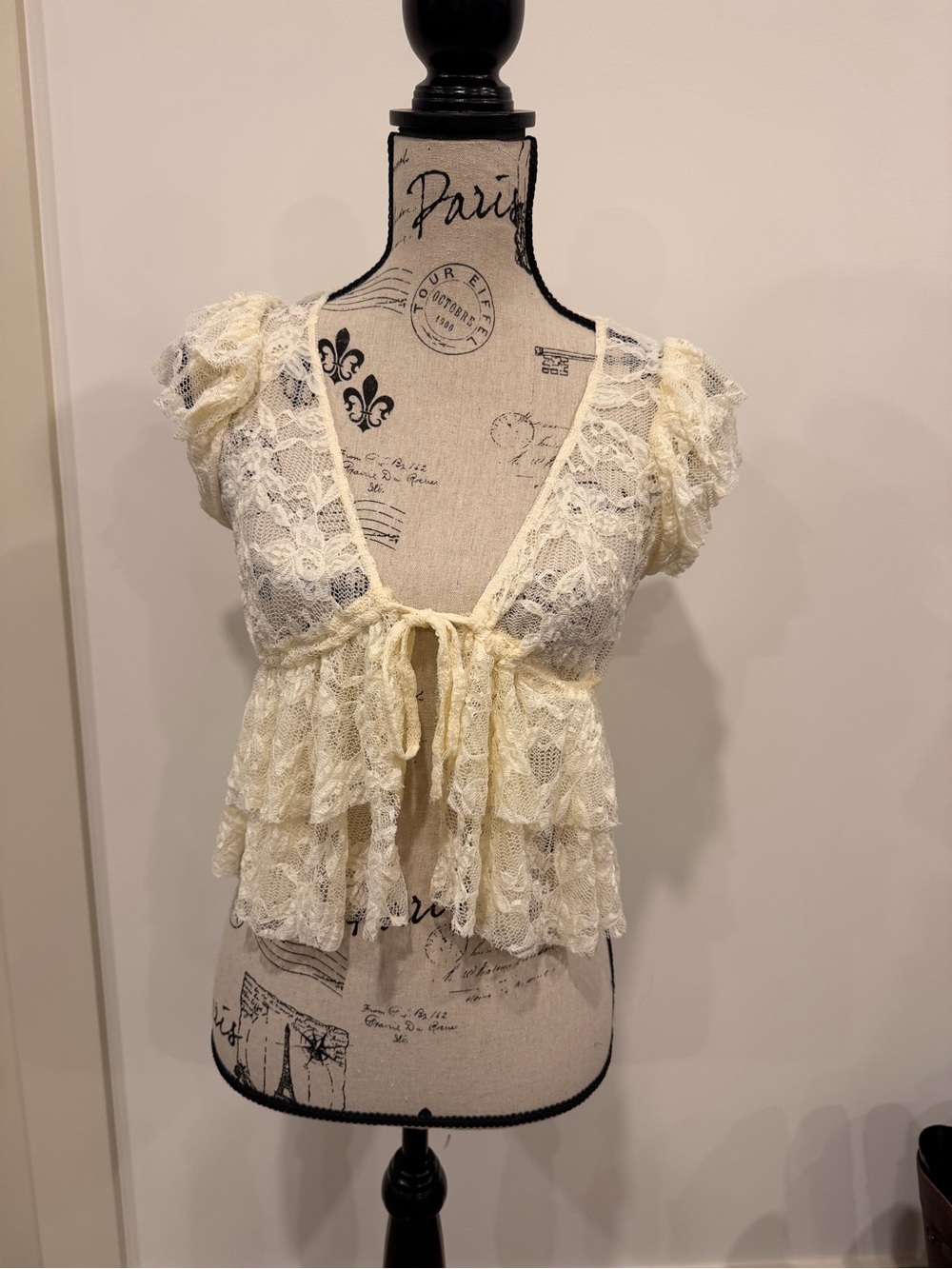 Lace Tie-Front Flowy Top - Ivory